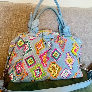 Vera Bradley Mailbag In Painted Medallion Blue Aztec VTG Zip Bow Tied Handles